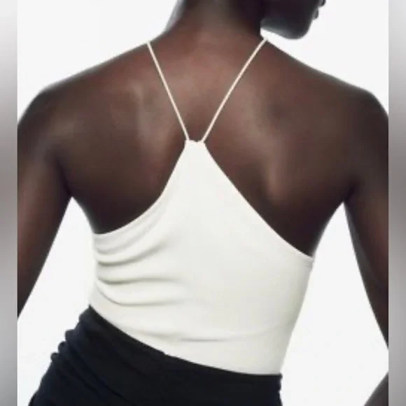 Zara white/ cream cotton ribbed halter bodysuit size M - Picture 2 of 10
